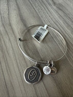 Alex and Ani Silver Tone Initial Charm Bangle Bracelet